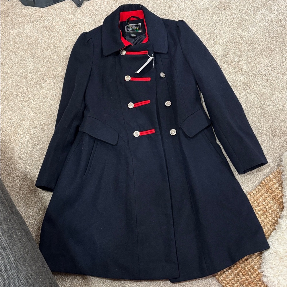 Rothschild big girls faux wool petal front coat navy